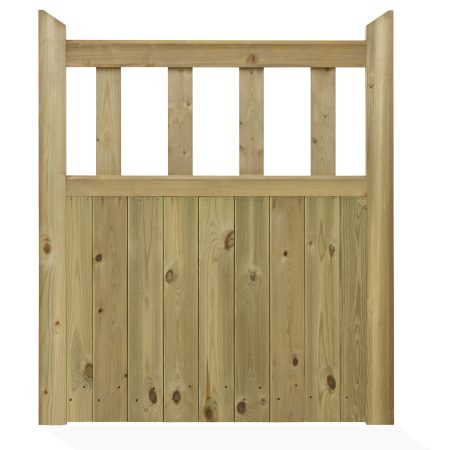 A wooden garden gate against a white background