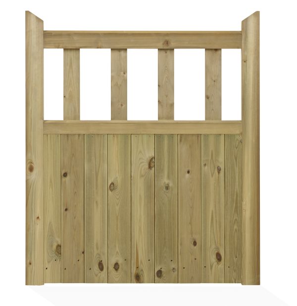 A wooden garden gate against a white background