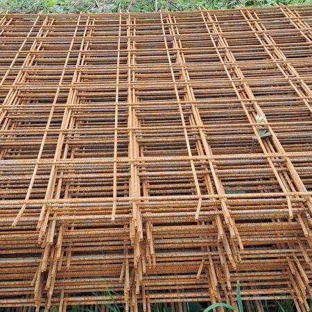 A stack of reinforcing mesh