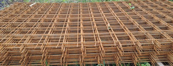 A stack of reinforcing mesh