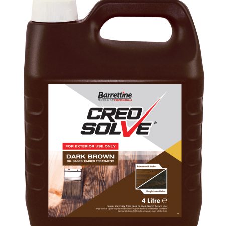 A 4 litre bottle of Creosolve by Barrettine against a blank background.