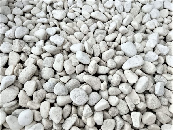 A pile of decorative white cobbles.