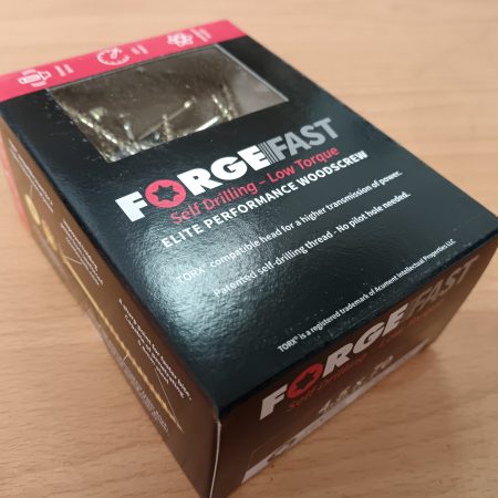 A black box of self drilling, low torque elite performance wood screws by Forge Fast.