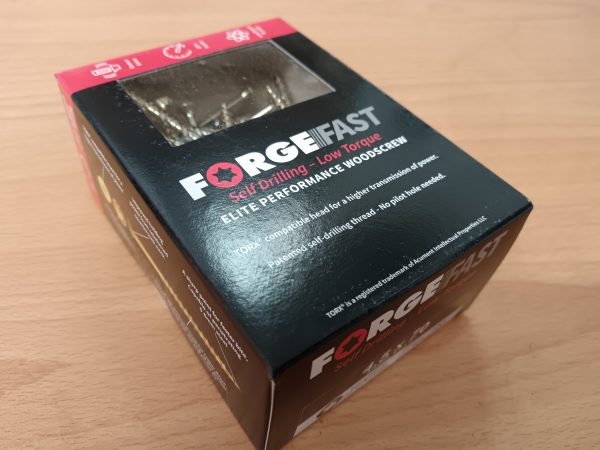 A black box of self drilling, low torque elite performance wood screws by Forge Fast.